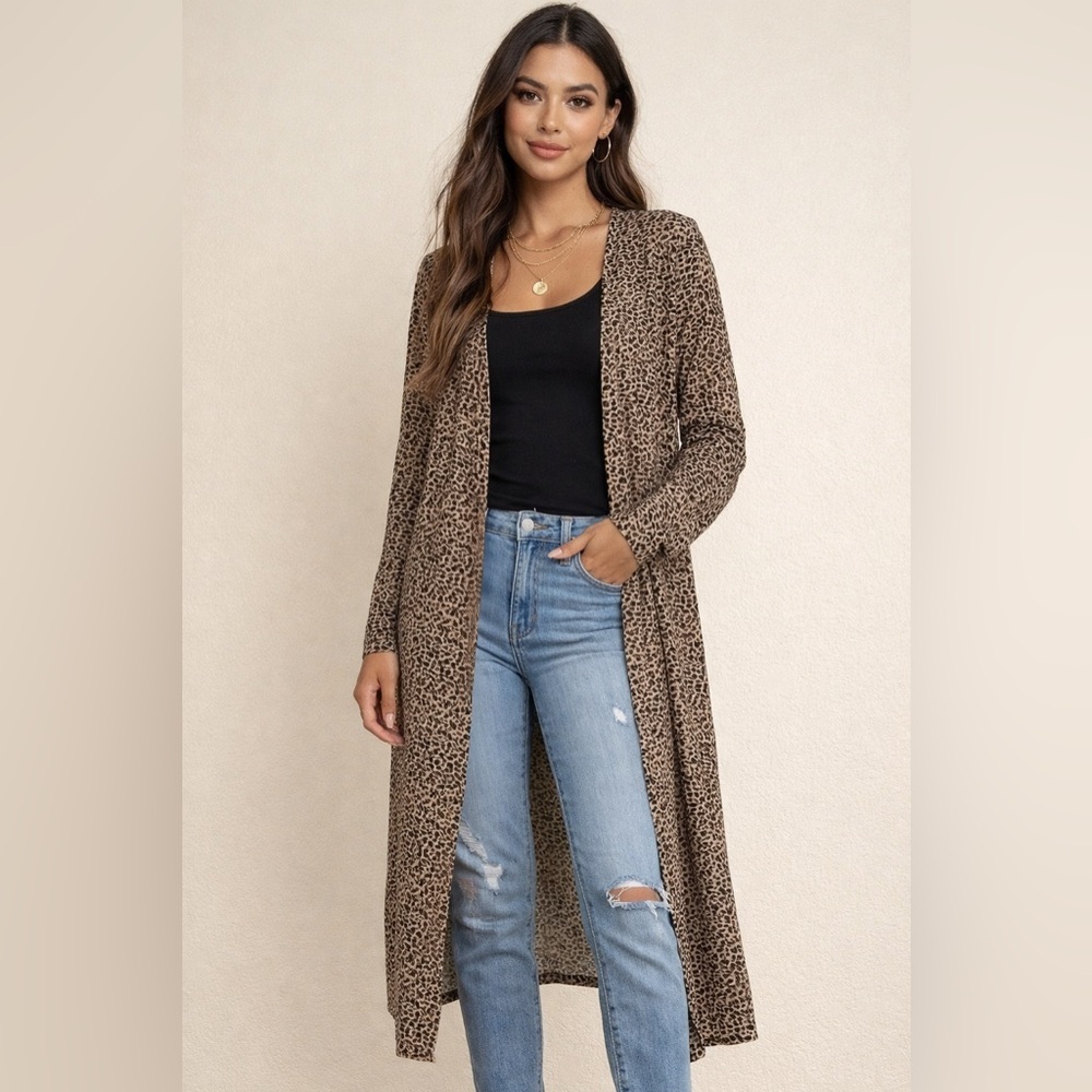 SHEIN Brown Leopard Print Long Cardigan
